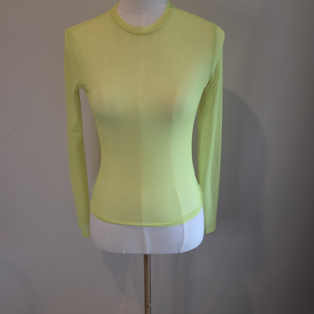 Pull & Bear Lime Green/Neon Yellow Mesh Long Sleeve Women's Top